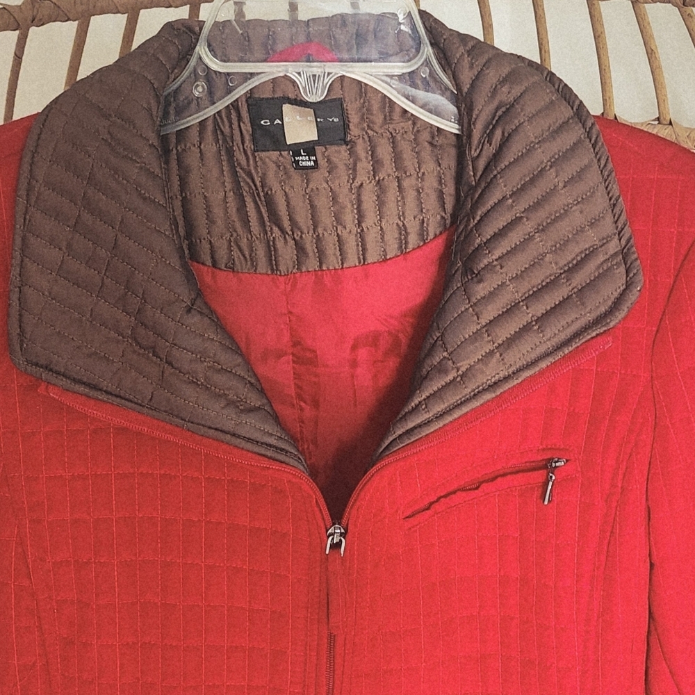 Gallery Quilted Fall Women's Jacket Pockets Zip Lined Red & Brown Size L - Picture 5 of 11
